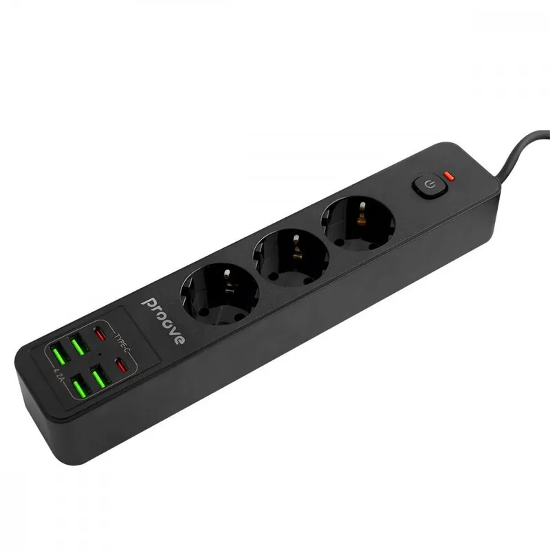 Мережевий фільтр Proove Power Strip P-03 (3 розетки + 4 USB + 2 Type-C) 2М