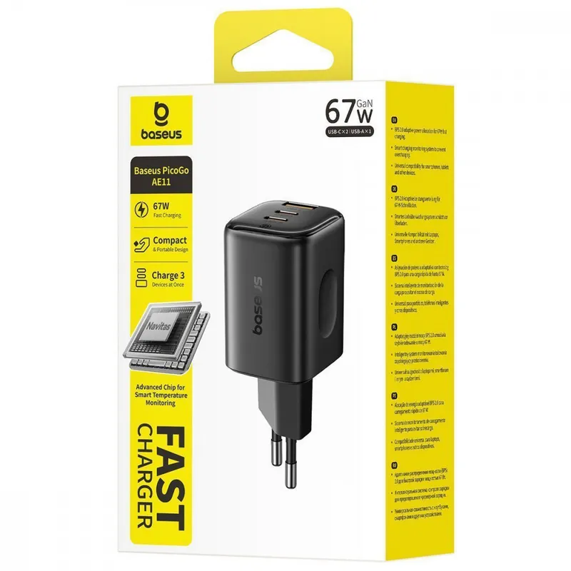 Мережевий зарядний пристрій Baseus PicoGo AE11 67W (2Type-C + USB)