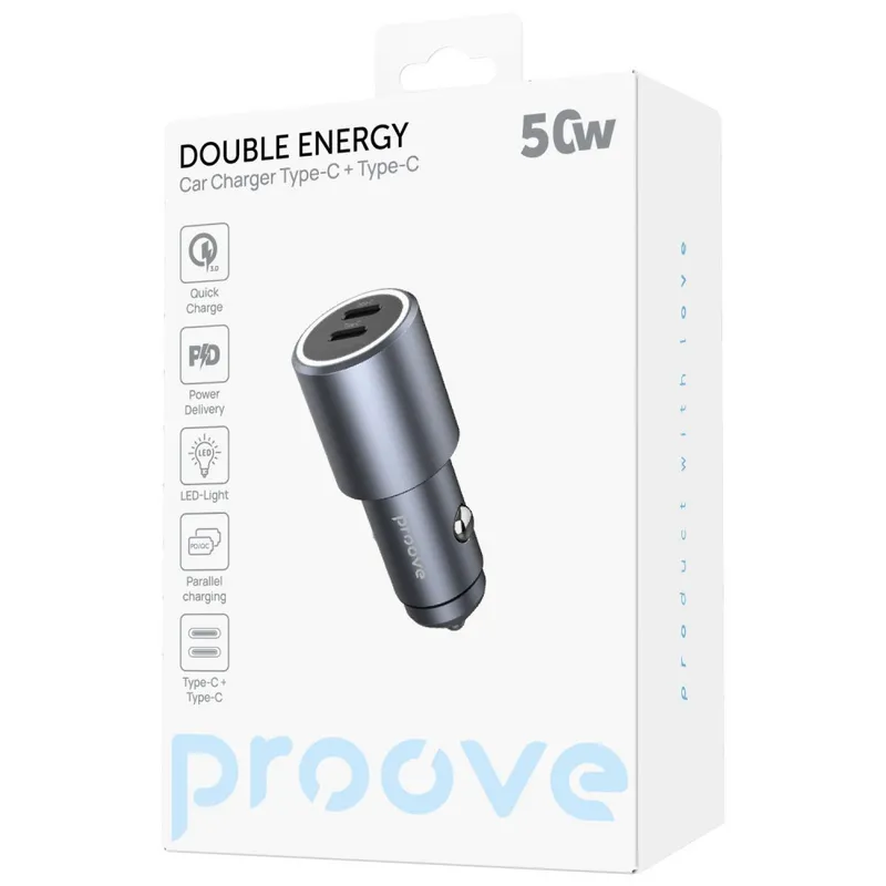 Автомобільний зарядний пристрій Proove Double Energy 50W (Type-C + Type-C)