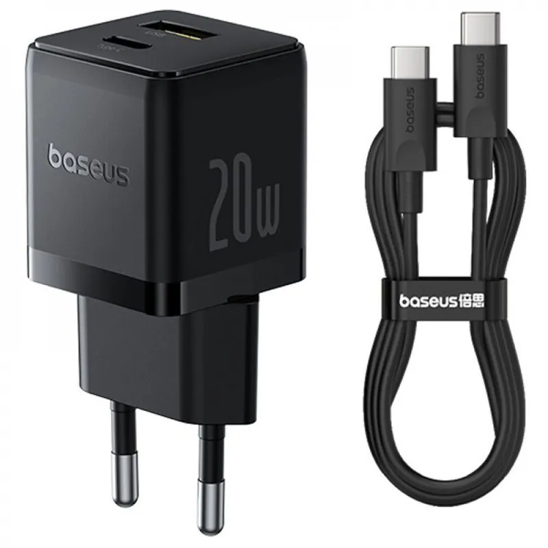 Мережевий зарядний пристрій Baseus Palm Fast Charger 20W (Type-C + USB) з кабелем Type-C to Type-C 60W (1m)