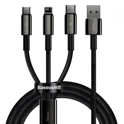 Кабель Baseus Tungsten Gold One-for-three Fast Charging Data 3-in-1 (Micro USB+Lightning+Type-C) 3.5A (1.5m)