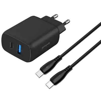 Мережевий зарядний пристрій Proove Silicone Power 2 30W (Type-C + USB) з кабелем Type-C to Type-C (1m)