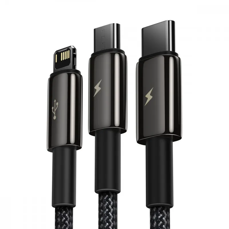 Кабель Baseus Tungsten Gold One-for-three Fast Charging Data 3-in-1 (Micro USB+Lightning+Type-C) 3.5A (1.5m)