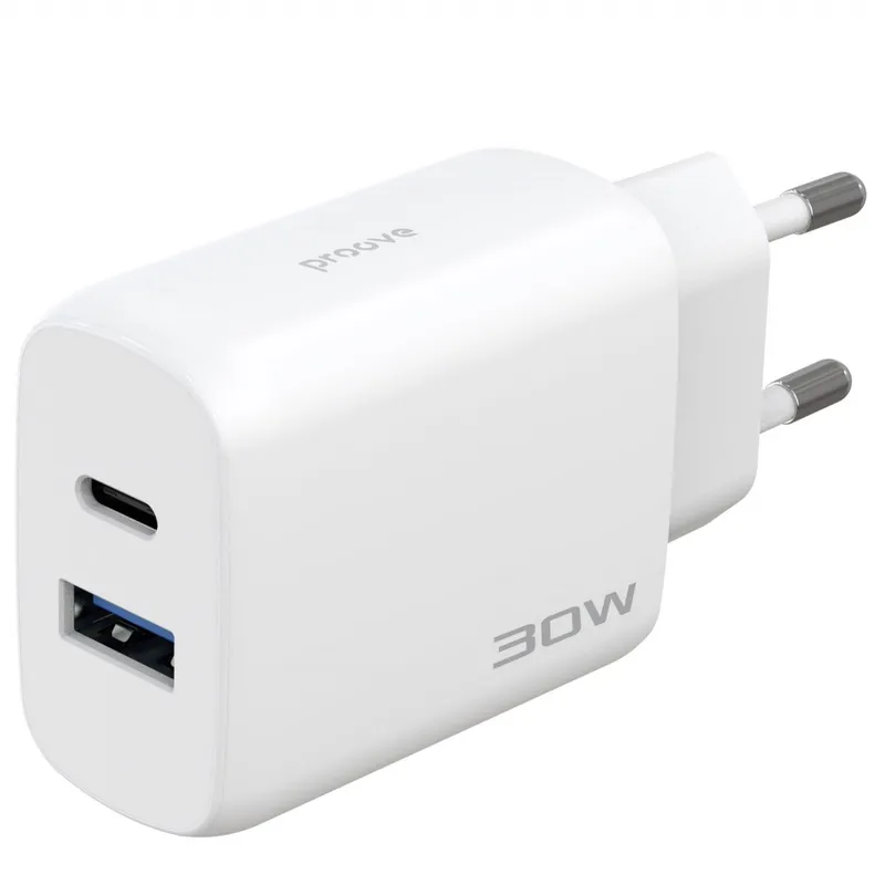 Мережевий зарядний пристрій Proove Silicone Power 2 30W (Type-C + USB) з кабелем Type-C to Type-C (1m)