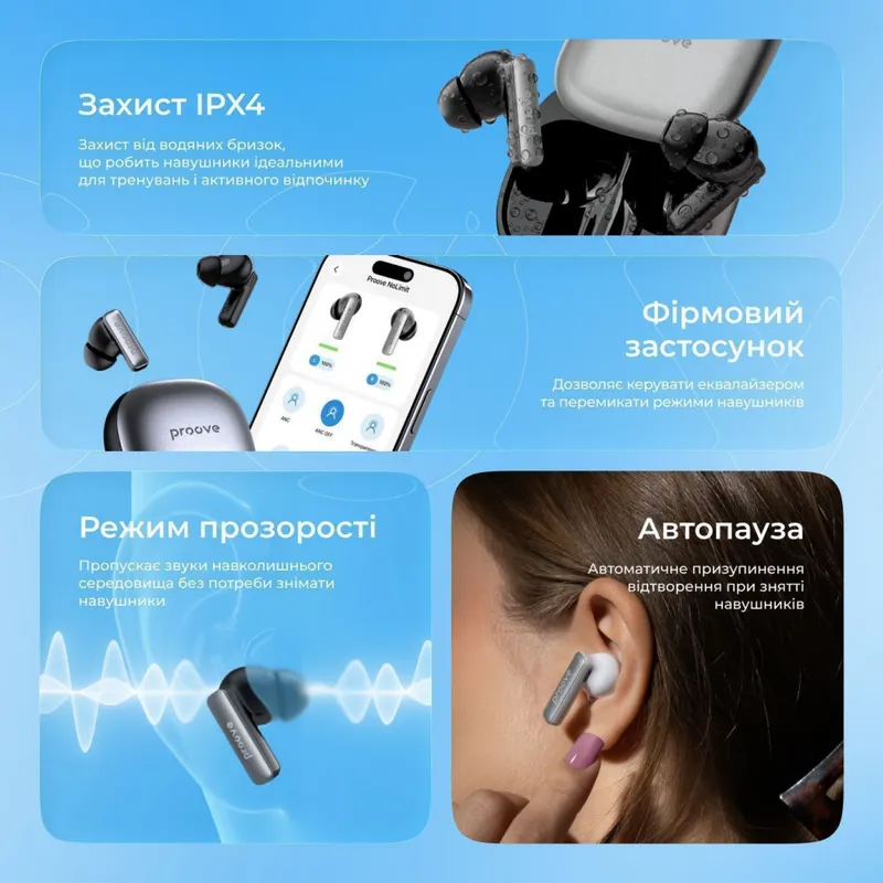 Бездротові навушники Proove NoLimit TWS with Hybrid ANC (APP)