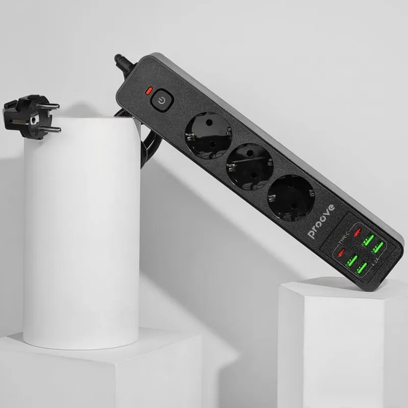 Мережевий фільтр Proove Power Strip P-03 (3 розетки + 4 USB + 2 Type-C) 2М