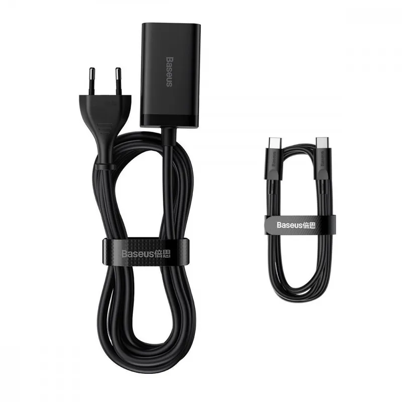 Мережевий зарядний пристрій Baseus GaN3 Pro 65W (2 Type-C + 2 USB) з кабелем Type-C to Type-C 100W (1m)