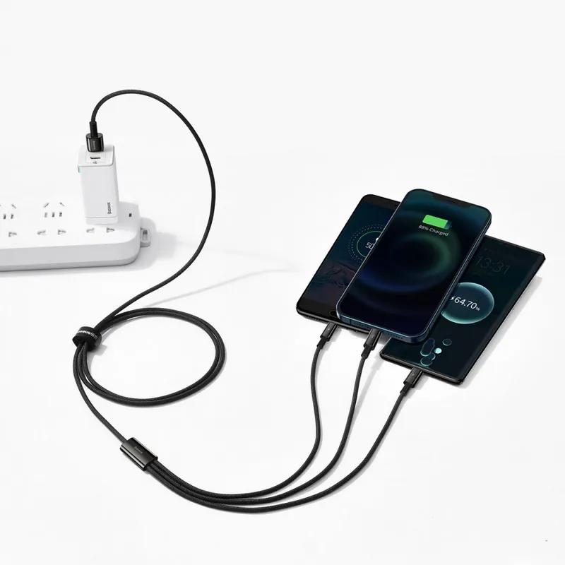 Кабель Baseus Tungsten Gold One-for-three Fast Charging Data 3-in-1 (Micro USB+Lightning+Type-C) 3.5A (1.5m)