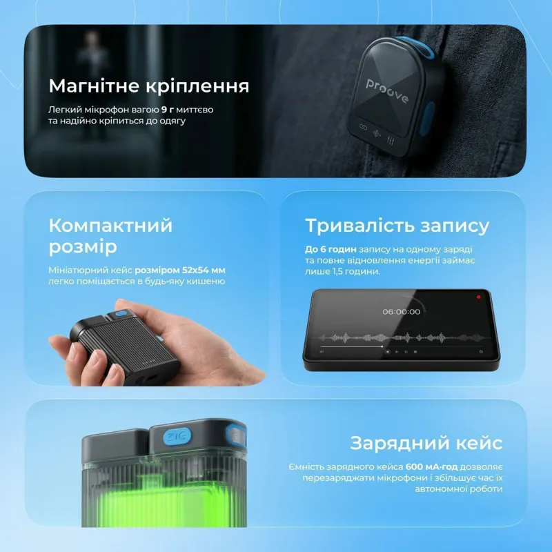 Бездротовий петличний мікрофон Proove DualCast