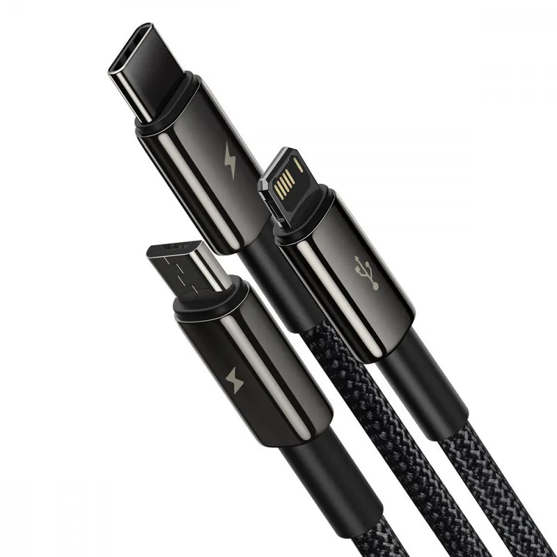 Кабель Baseus Tungsten Gold One-for-three Fast Charging Data 3-in-1 (Micro USB+Lightning+Type-C) 3.5A (1.5m)