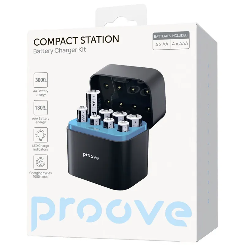 Зарядний пристрій з акумуляторними батарейками Proove Compact Station 8pcs (4xAAA + 4xAA)