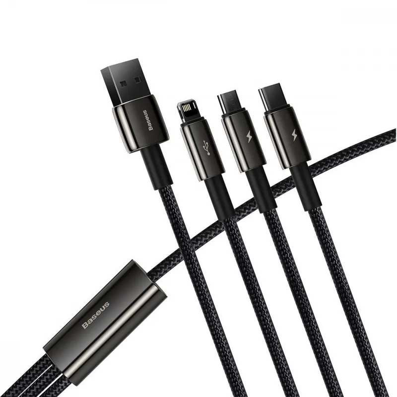 Кабель Baseus Tungsten Gold One-for-three Fast Charging Data 3-in-1 (Micro USB+Lightning+Type-C) 3.5A (1.5m)