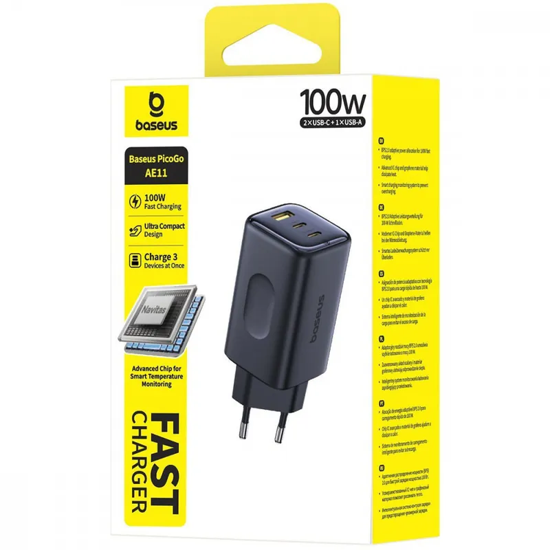 Мережевий зарядний пристрій Baseus PicoGo AE11 100W (2Type-C + USB)