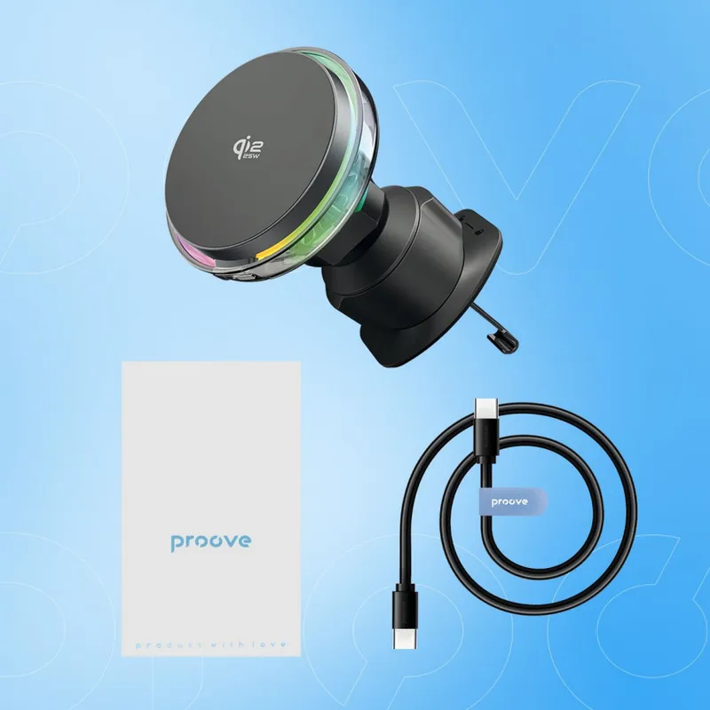 Автомобільний тримач з бездротовим зарядним пристроєм Proove Light Crystal Qi2.2 25W