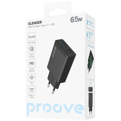 Мережевий зарядний пристрій Proove Slender 65W (Type-C + USB)